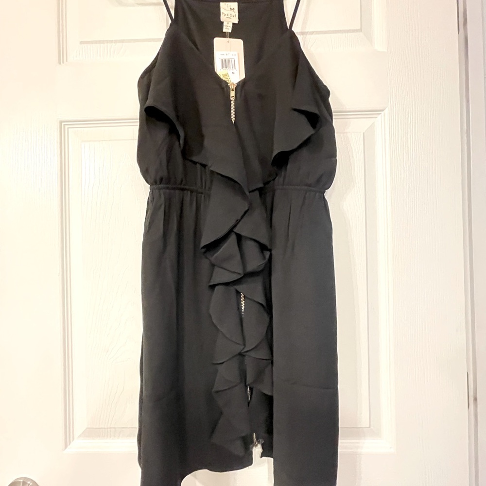 NWT- Pink Owl- women’s black zip up dress sz M